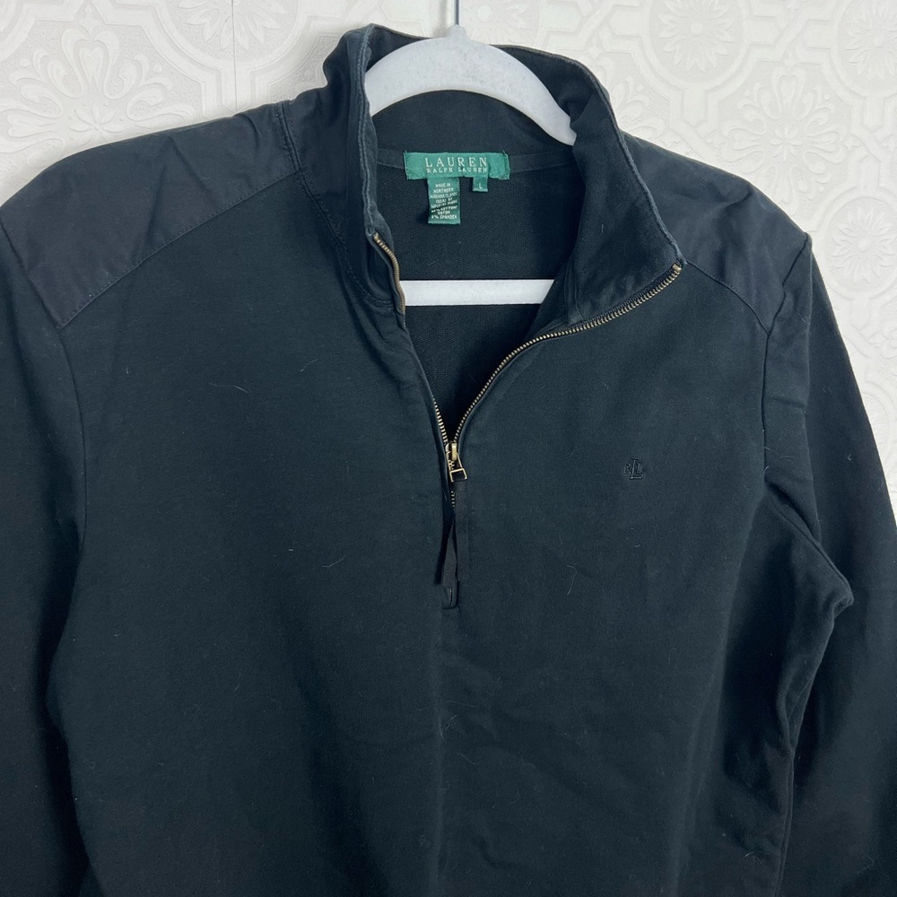 Ralph Lauren Quarter Zip Up‎ Black Sweatshirt Lightweight Cotton Pullover